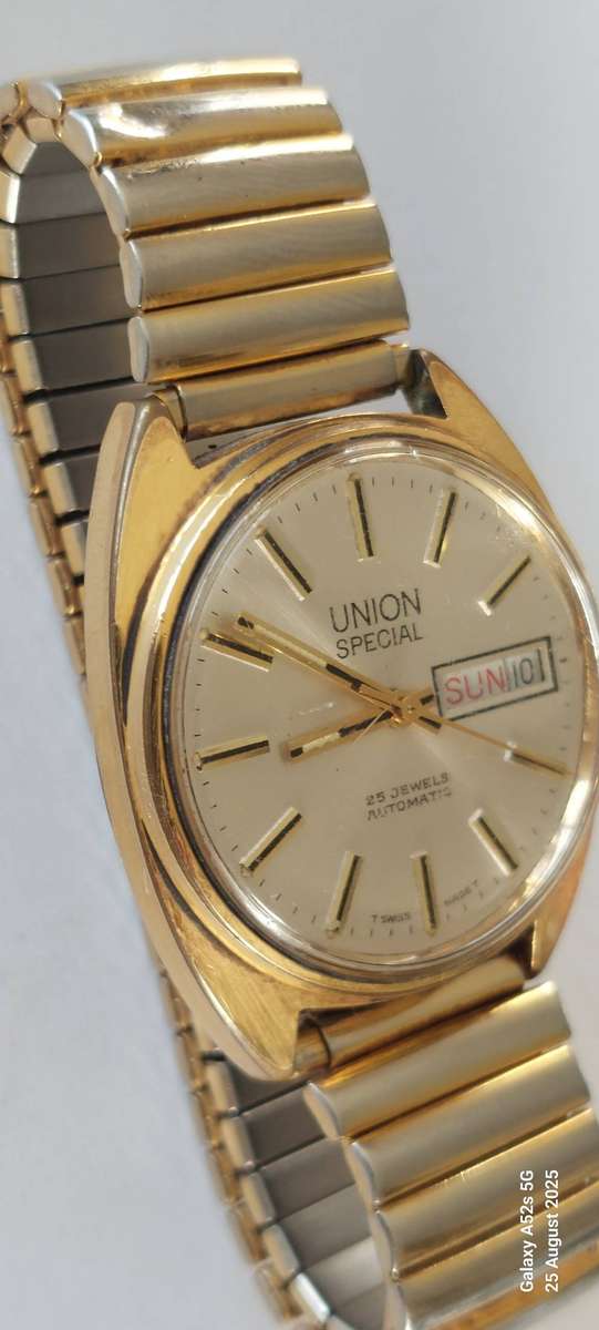 Wow!! Vintage 25 jewel Union Special automatic gold plated watch 100% working!!