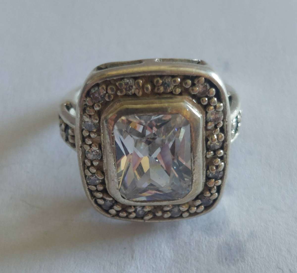 Exquisite large vintage sterling silver cz ring 8.0g