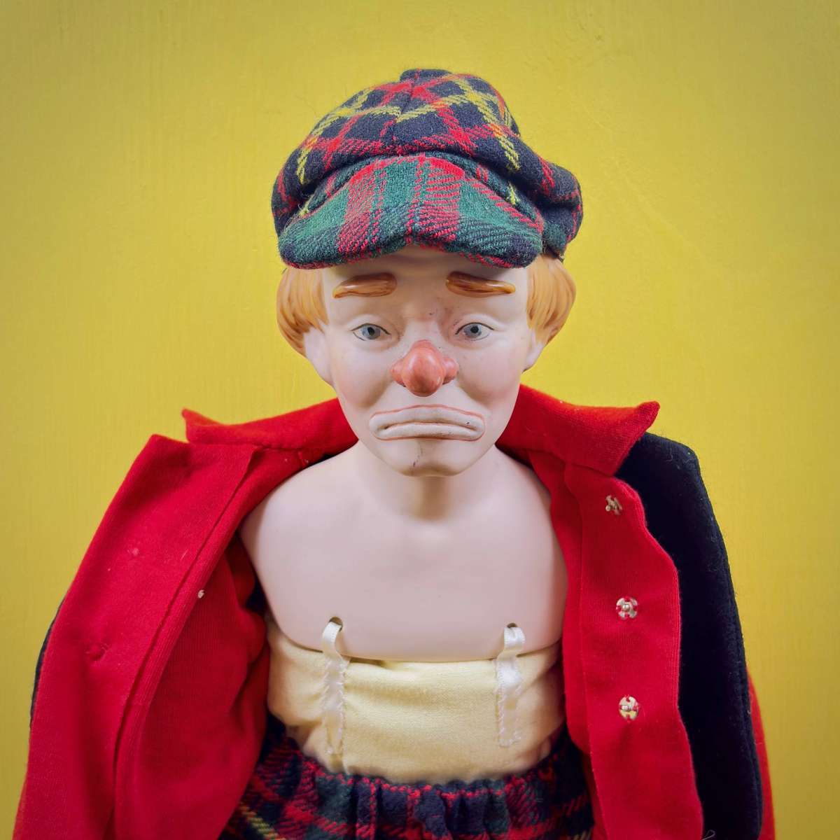 Iconic Vintage Sad Clown Porcelain Hobo Doll. 63cm