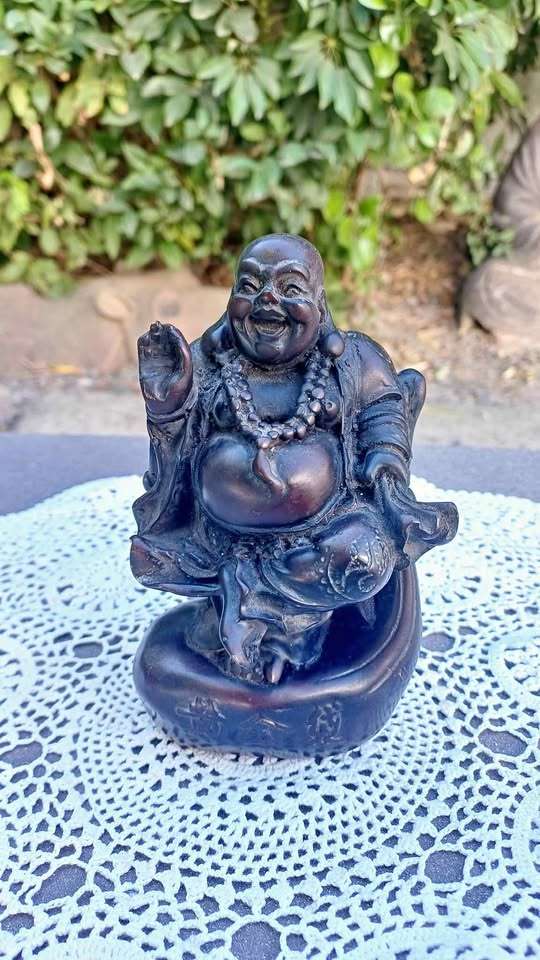 Solid resin Laughing Buddha (Budai) Inscribed with symbols