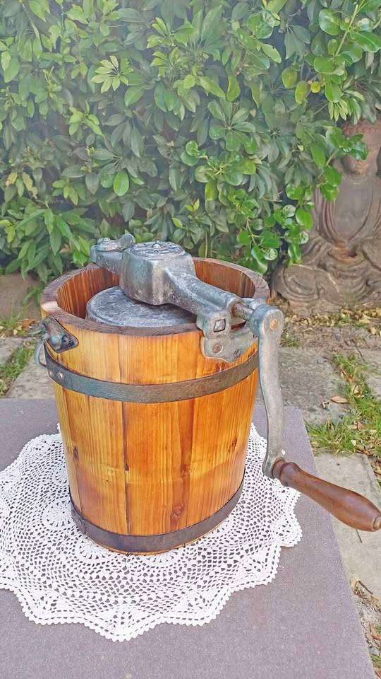 Antique Wooden Hand Crank Ice Cream Churn