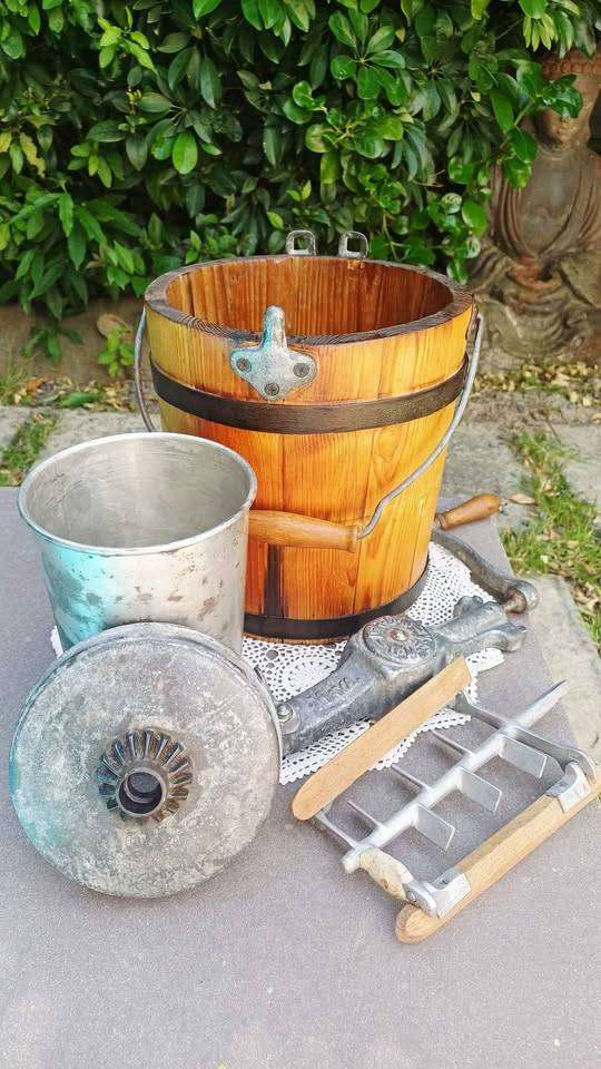 Antique Wooden Hand Crank Ice Cream Churn