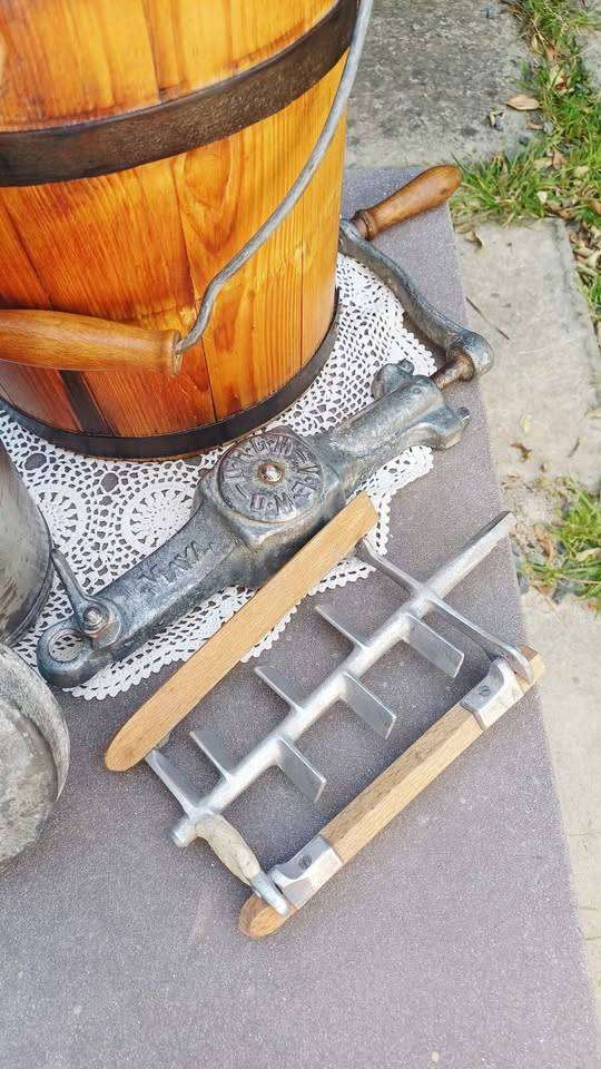 Antique Wooden Hand Crank Ice Cream Churn