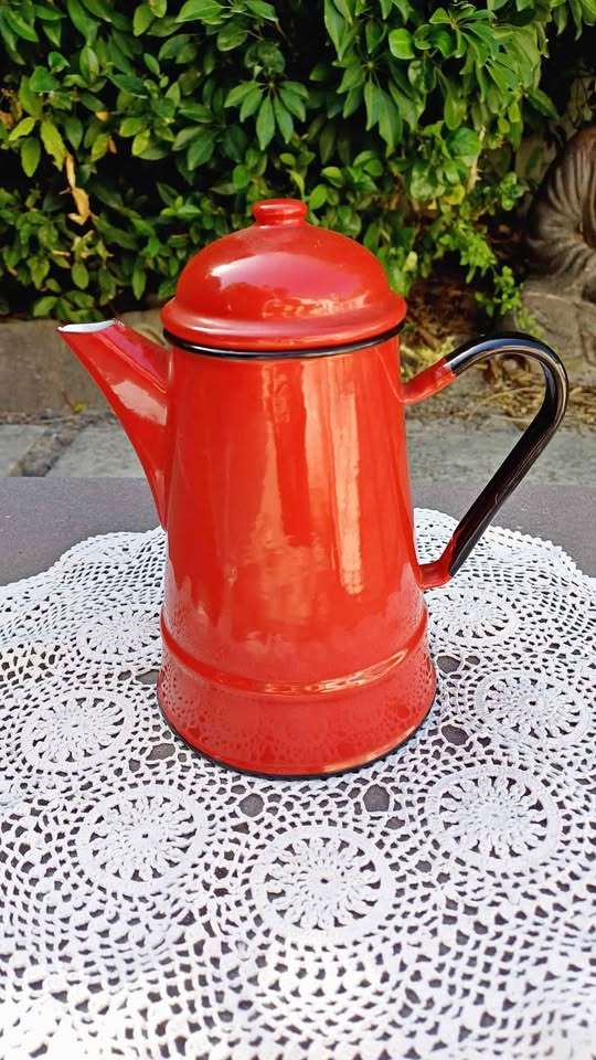 Vintage Red Enamel Coffee Pot - Stove Top - Made in Poland