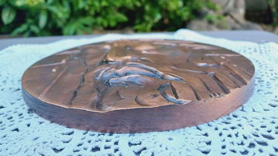 Vintage Religious Solid Cast Metal Wall Plaque - Face of Jesus