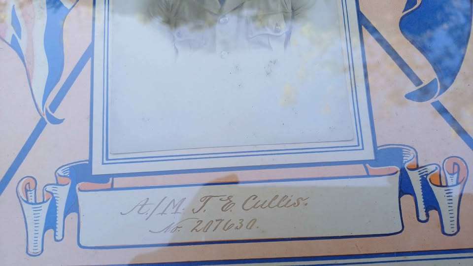Memorial picture A/M TE Cullis. SA Air Force 1943 - Framed behind glass