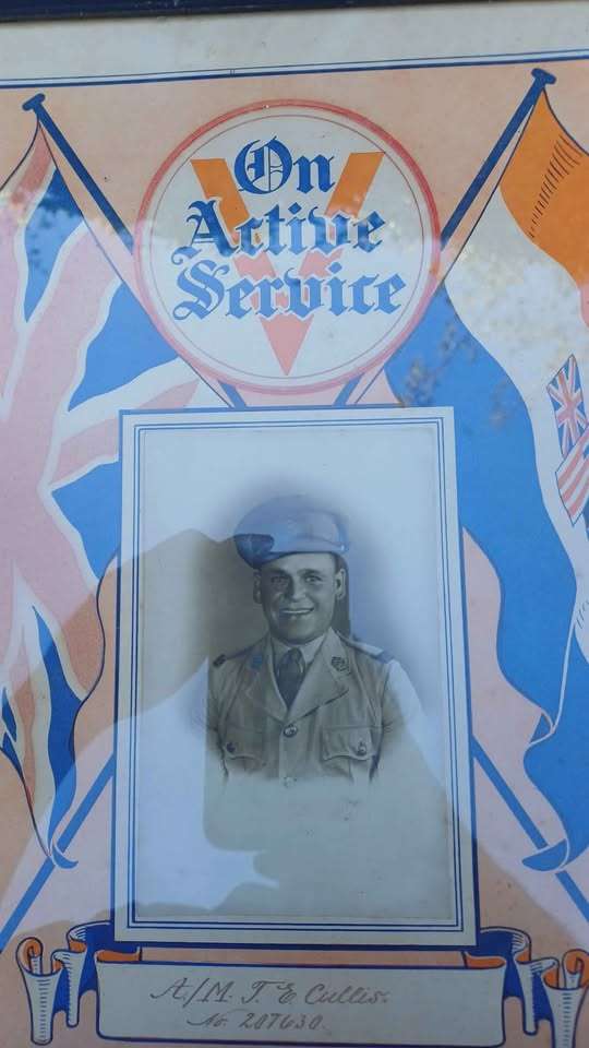 Memorial picture A/M TE Cullis. SA Air Force 1943 - Framed behind glass