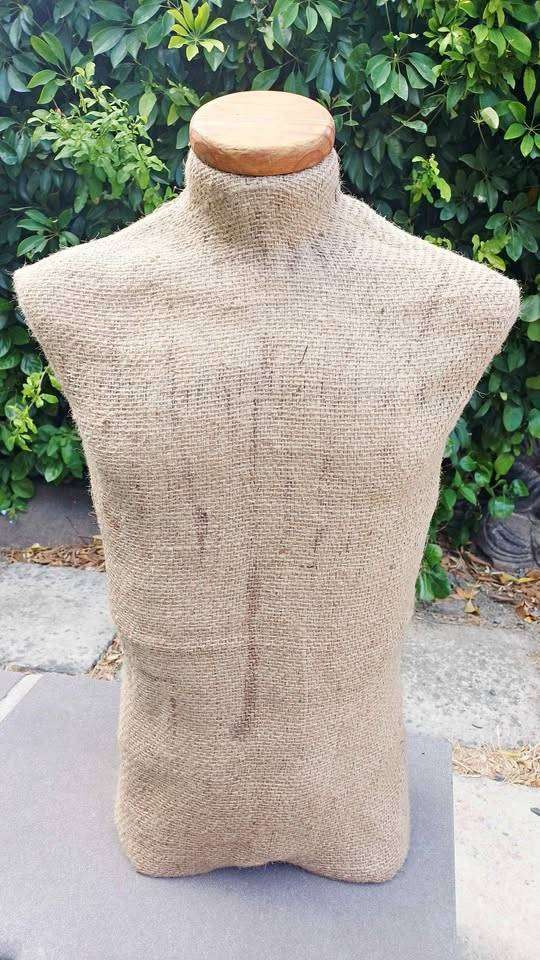 Large retro hessian covered male mannequin torso