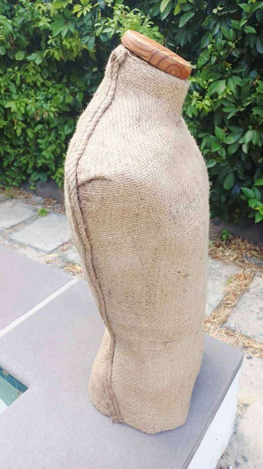 Large retro hessian covered male mannequin torso