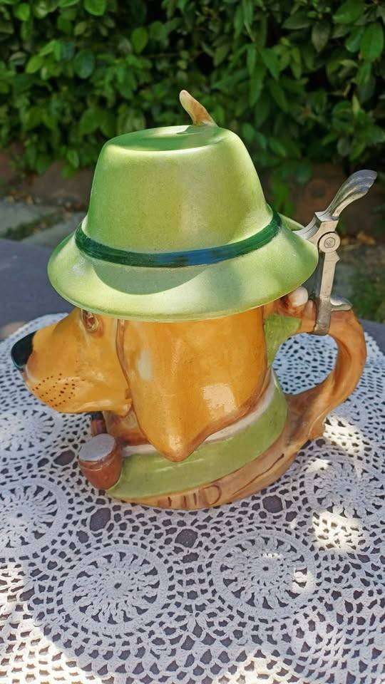 Rare Vintage Sherlock Holmes Hound Dog Figural Germain Lidded Beer Stein