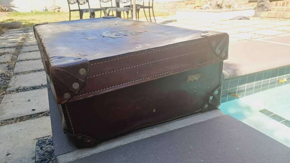 Vintage Leather Suitcase, original travel stickers and quirky provenance - Circa 1960s