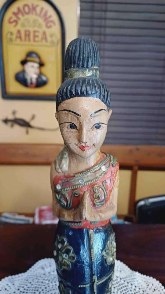 Vintage Carved Wooden Thai Sawasdee Lady