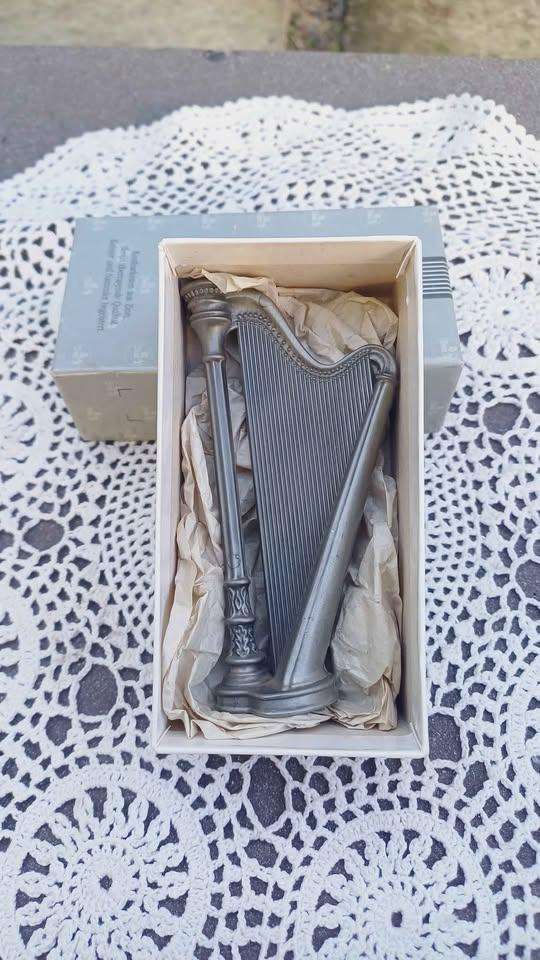 Magnificent vintage WMF German pewter harp in original box