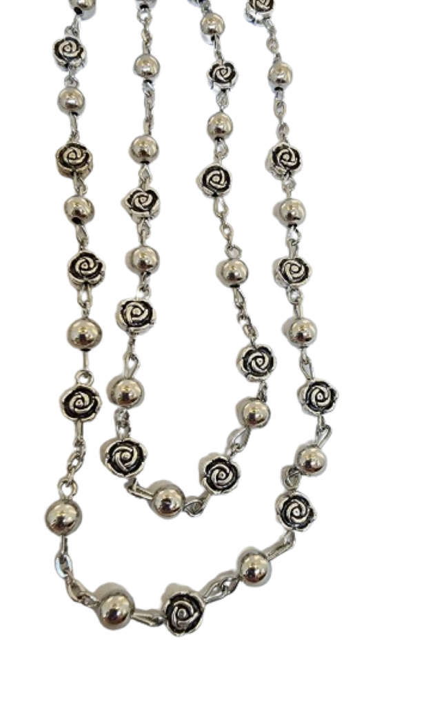 Holy Rosary Prayer Beads - Silver Flower