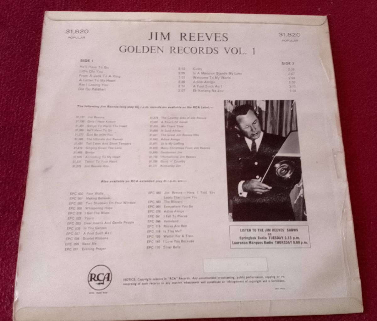 Jim Reeves Golden Records Volume 1 LP