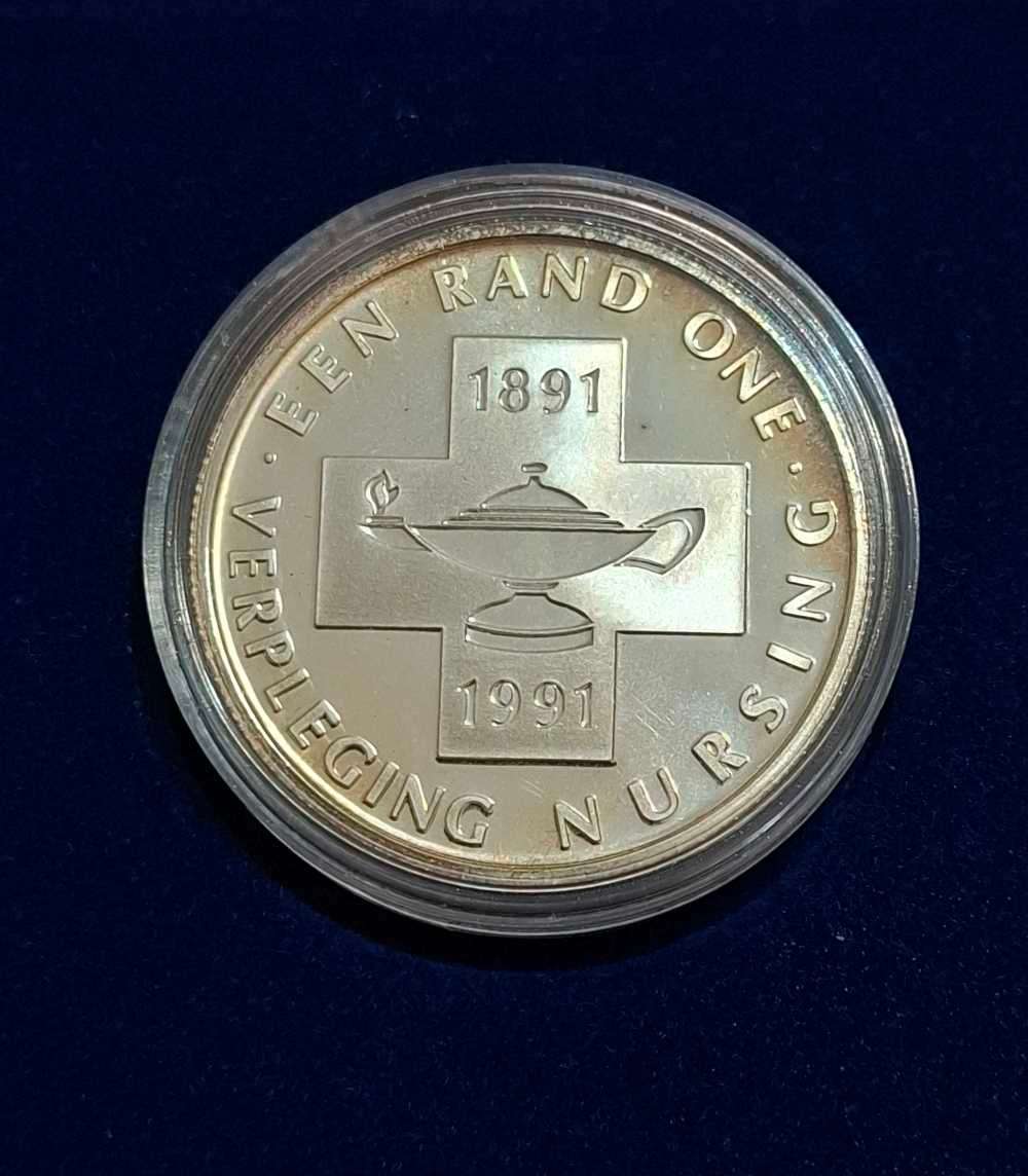 1991 South Africa Silver 1 Rand Nursing 100th Anniversary-Proof with Box