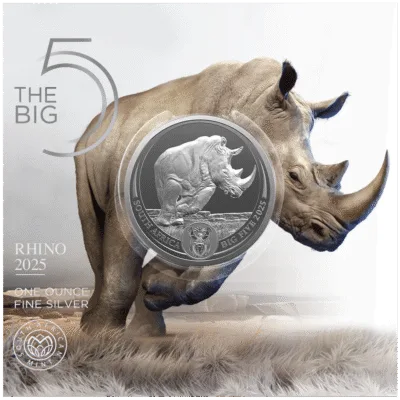 2025 South African Rhino Big 5 Series3 1oz Silver Bullion Coin
