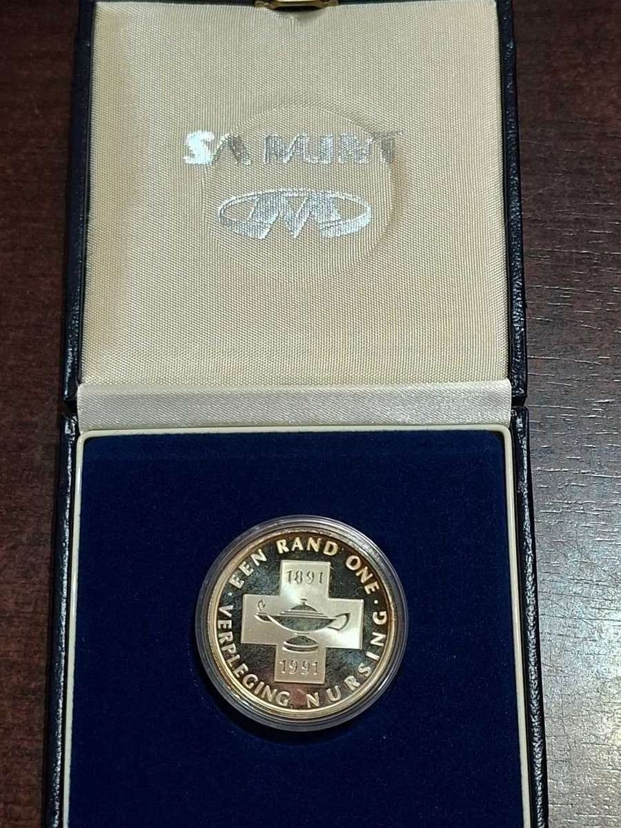 1991 South Africa Silver 1 Rand Nursing 100th Anniversary-Proof with Box