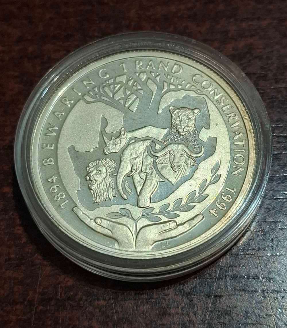 South Africa 1 Rand 1994 100 Years Wildlife Conservation Silver