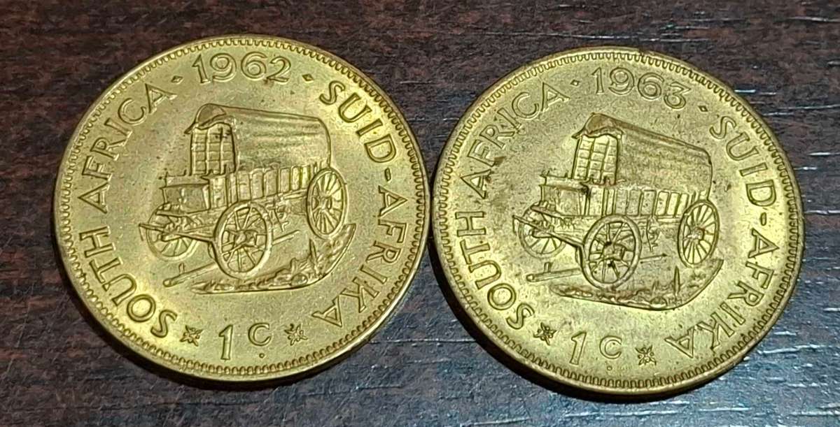 South African one cent coins from 1962 and 1963