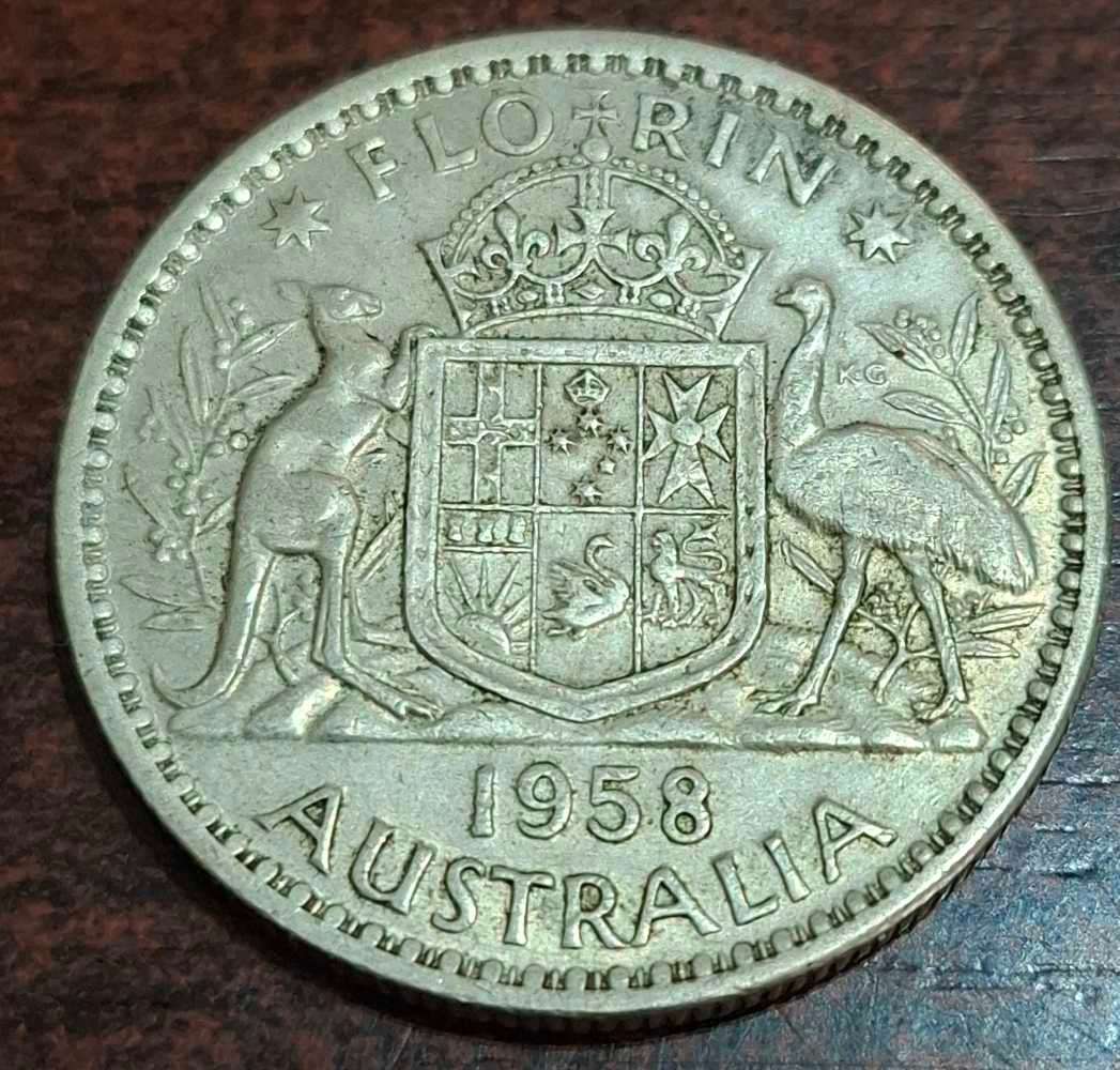1958 Australian Florin, a pre-decimal coin