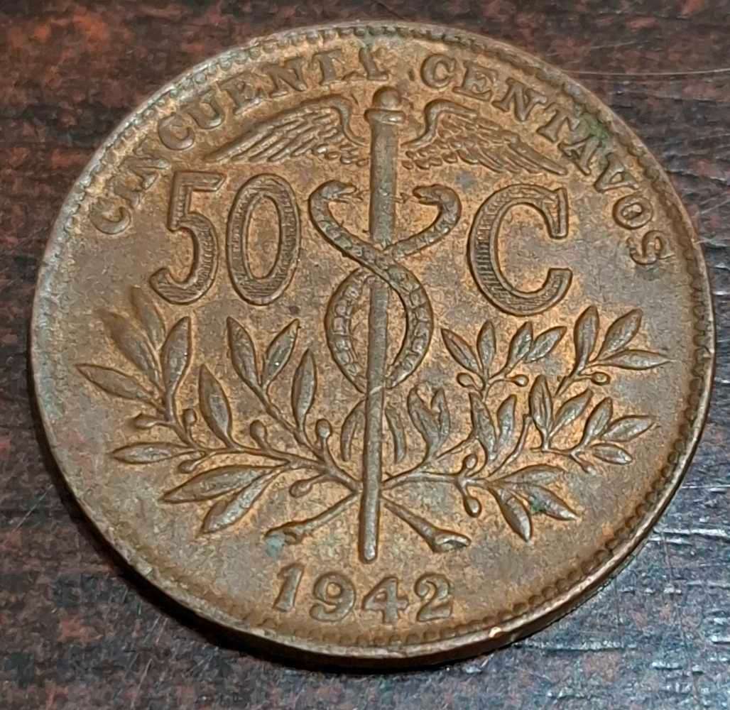 1942 50 Centavos coin from Bolivia