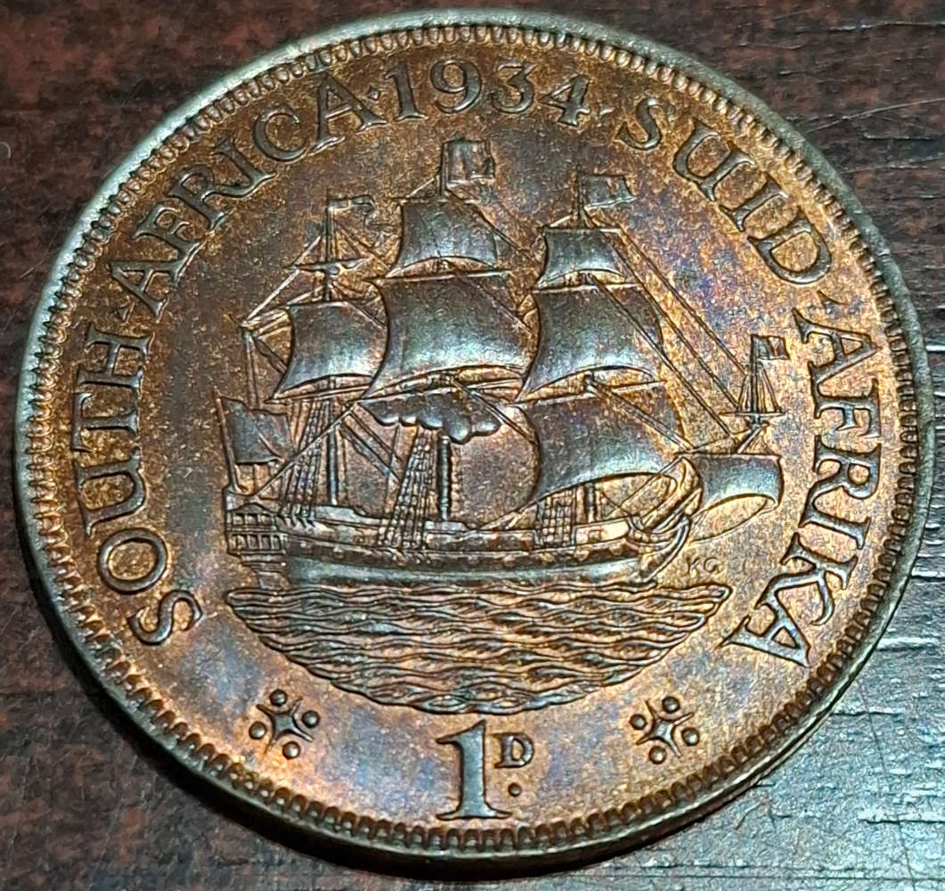 1934 South African one penny coin