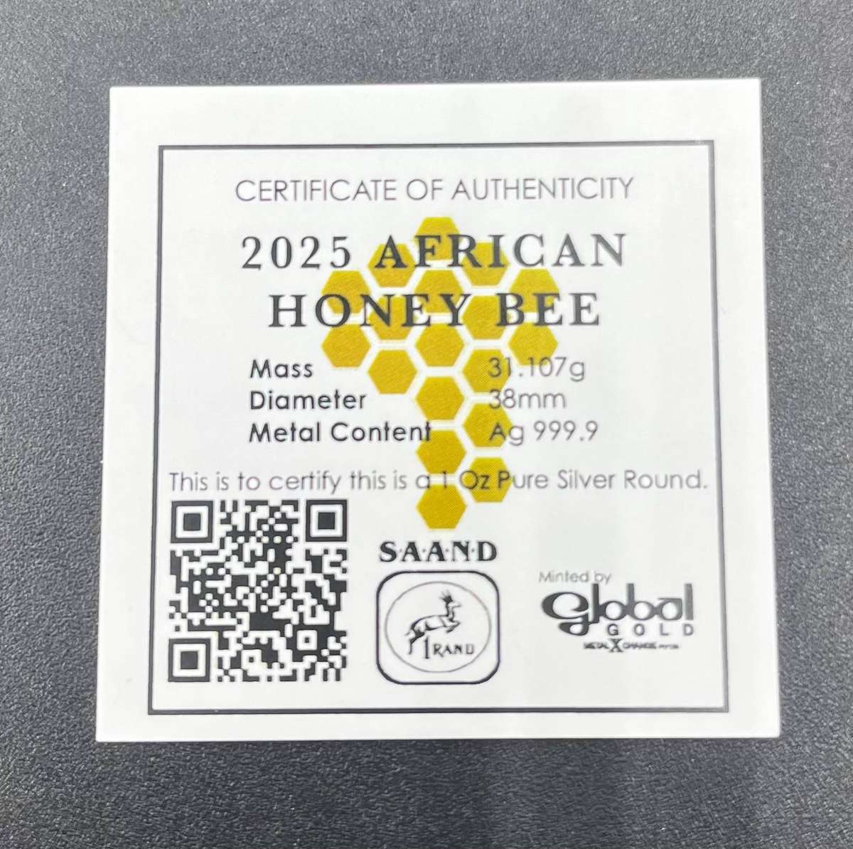 2025/6 Honey Bee 1 Oz Silver Round with Certificate and Box