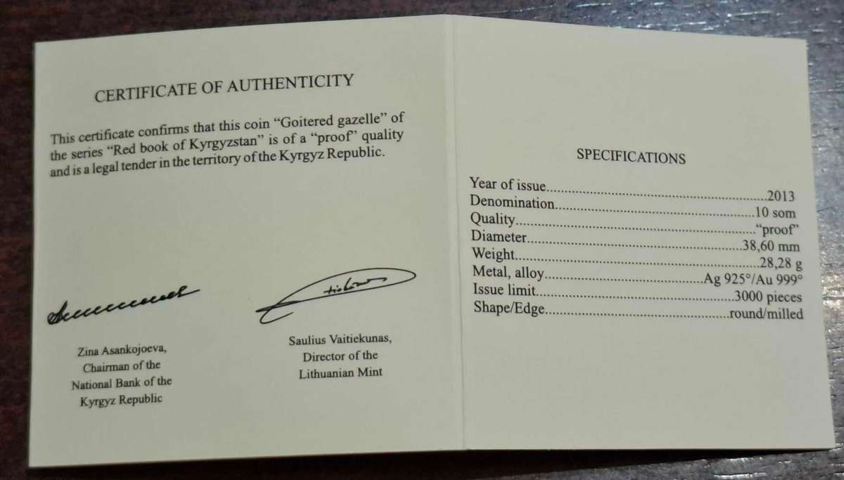 2013 10 Som silver coin from Kyrgyzstan