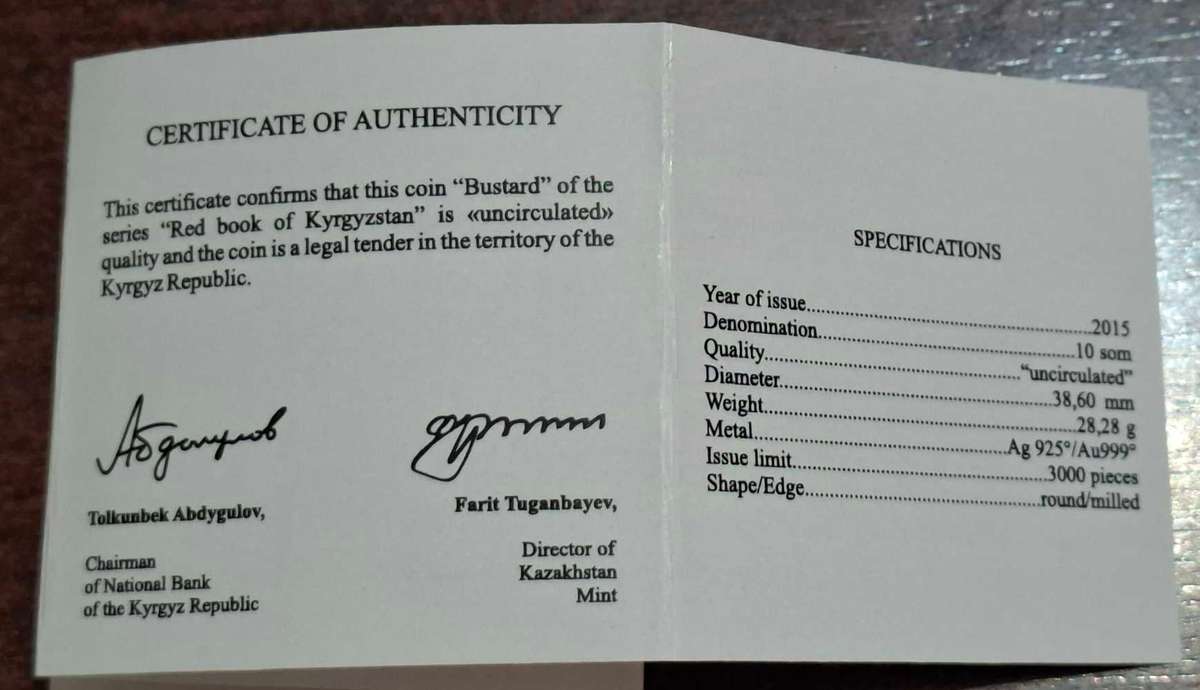 2015 10 Som silver coin from Kyrgyzstan