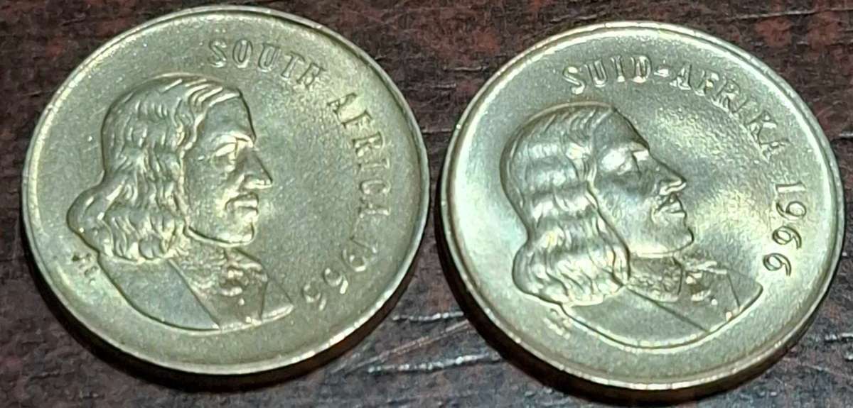 1966 two South African 5-cent coins