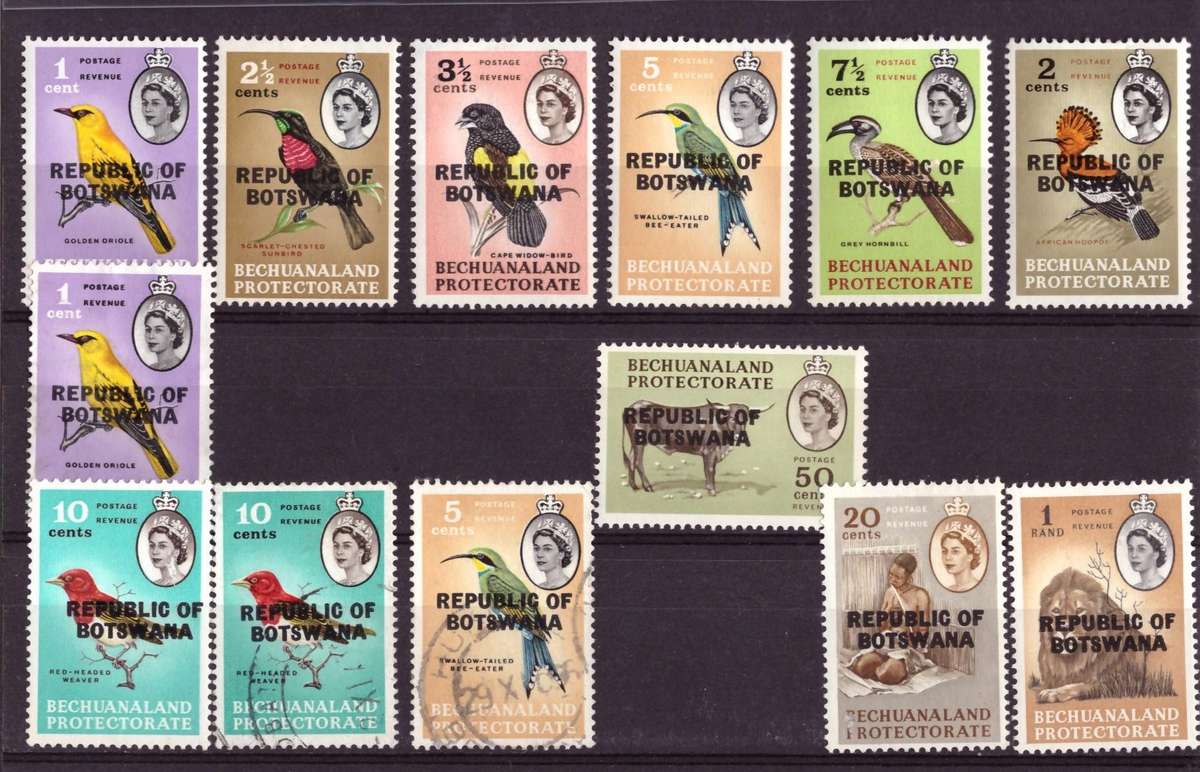 Bechuanaland - 1966 Birds with Botswana Overprint - UMM, HR and used