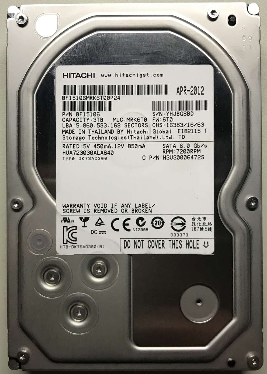 3TB SATA Hitachi Ultrastar 7K3000 Series 3.5" Enterprise Hard Drive 7200 RPM