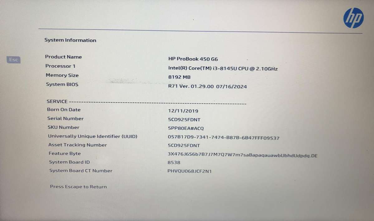 HP Probook 450 G6 Core i3 8th Gen 8GB Ram READ CAREFULLY