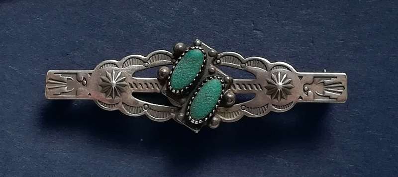 STERLING SILVER + TURQUOISE  BROOCH 15X45MM