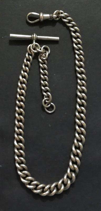 STERLING SILVER BIRMINGHAM 1884 - FOB CHAIN *ALL LINKS MARKED* 350MM 54 GRAMS