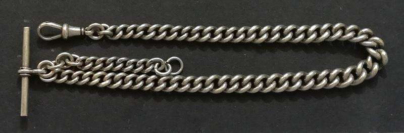 STERLING SILVER BIRMINGHAM 1884 - FOB CHAIN *ALL LINKS MARKED* 350MM 54 GRAMS