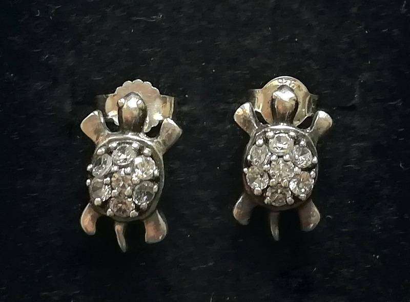 STERLING SILVER CRYSTAL TURTOISE  EARRINGS 6X10MM