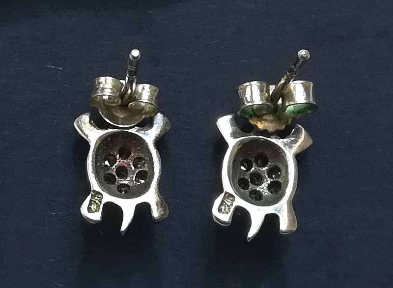 STERLING SILVER CRYSTAL TURTOISE  EARRINGS 6X10MM