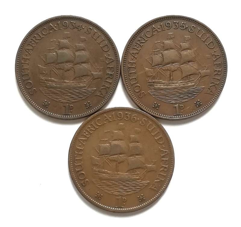 UNION 1934+1935+1936 PENNY (3 COINS)