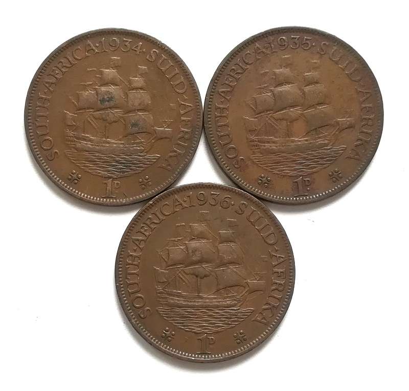 UNION 1934+1935+1936 PENNY (3 COINS)