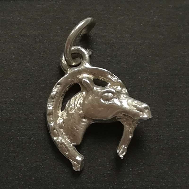 STERLING SILVER CHARM HORSE AND HORSESHOE 12X12MM 1.5 GRAMS