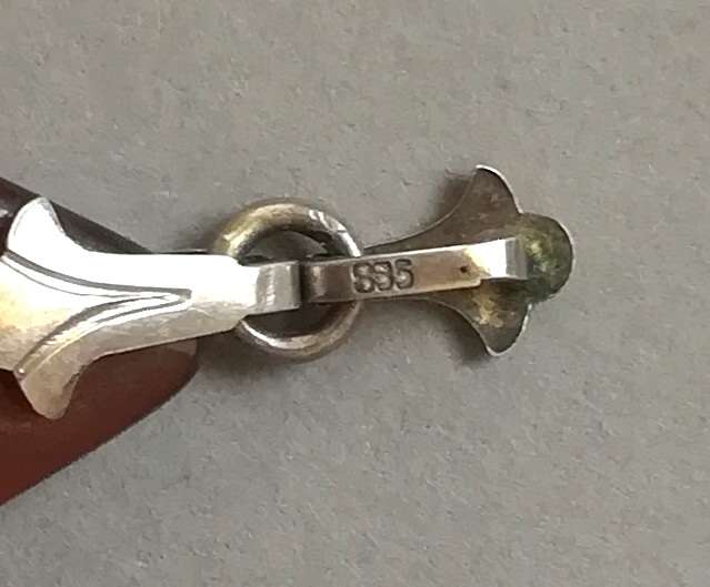 835 SILVER AND AMBER PENDANT 25X40MM