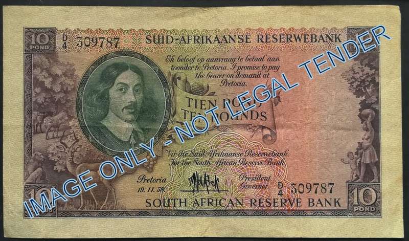 MH DE KOCK 1958 10 POUNDS NOTE D4