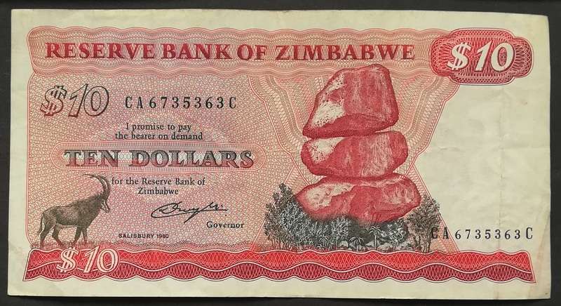 ZIMBABWE 1980 10 DOLLARS NOTE