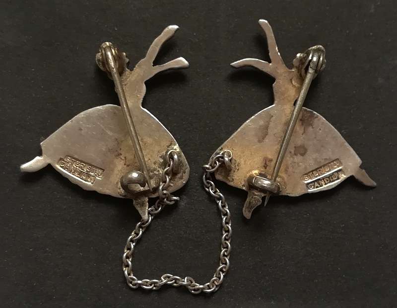 STERLING SILVER CANDIDA 2 X BALLERINAS AND CHAIN BROOCH 25X25MM EACH