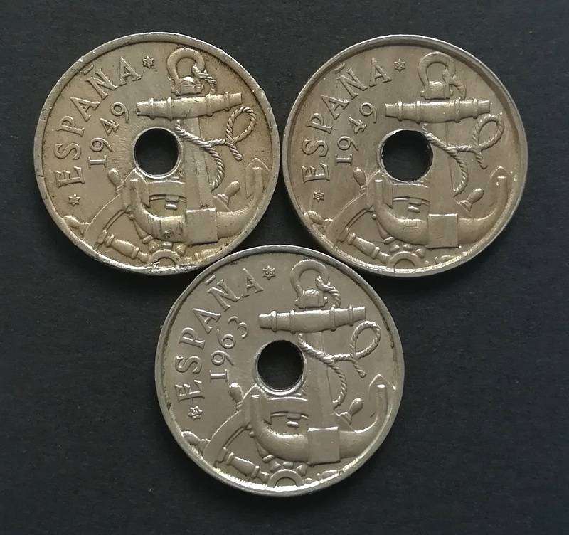 SPAIN 50 CENTAVOS X 3 - 2 X 2949, 1 X 1963 (3 COINS)