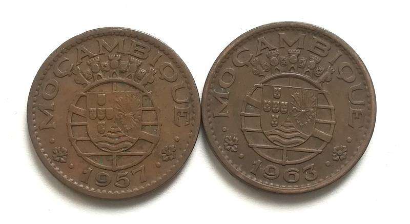 MOZAMBIQUE 1957 + 1963 1 ESCUDOS (2 COINS)