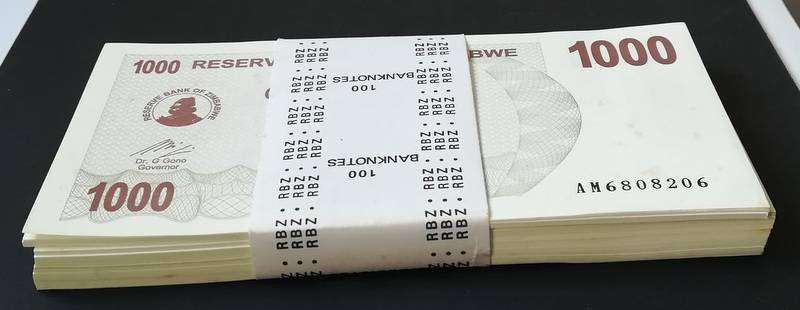 ZIMBABWE RESERVE BANK $1000 NOTES UNC 206-300
