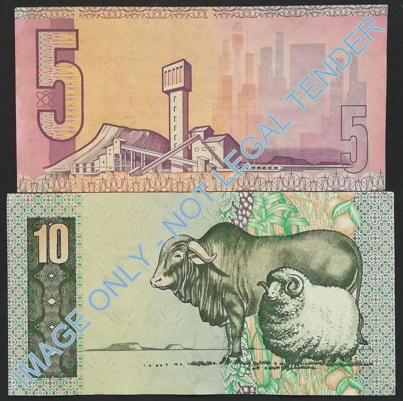 C L STALS 5 + 10 RAND (2 NOTES)